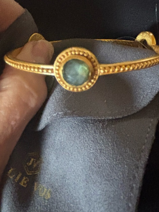 Julie Vos Jewelry - Gold-Tone Bangle Bracelet with Green Stone